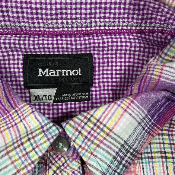 Marmot Shirt Womens XL Purple Pink Plaid Long Sleeve Button Down Hiking Nylon - Picture 2 of 11